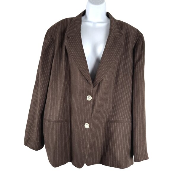 Lauren Ralph Lauren Linen Blazer Jacket Womens 22W Brown‎ Striped CJ-2014 - Picture 1 of 9